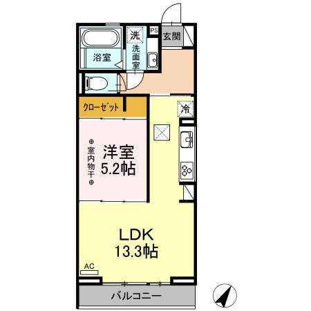 グランシャリオ篠木(1LDK/1階)の間取り写真