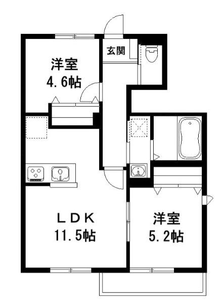 メゾン ド パルフェ ビー棟(2LDK/1階)の間取り写真