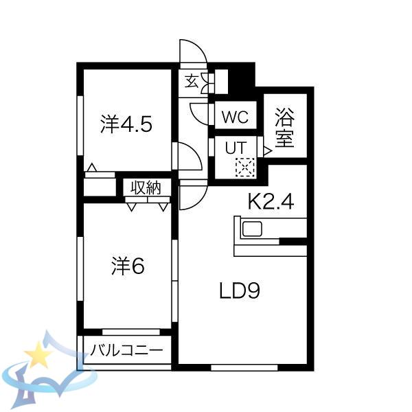 グランイースト八軒(2LDK/4階)の間取り写真