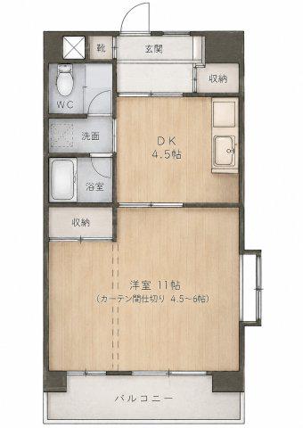 パークハイツ千舟(1DK/7階)の間取り写真