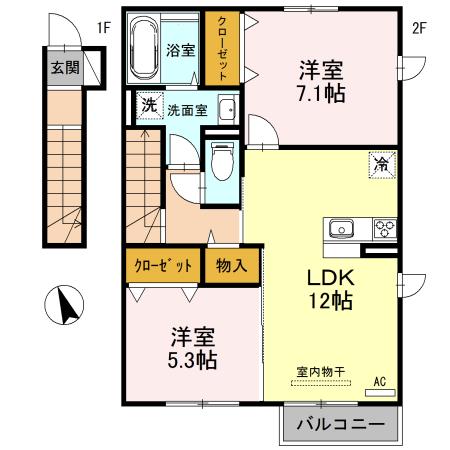 ESTASIA A棟(2LDK/2階)の間取り写真