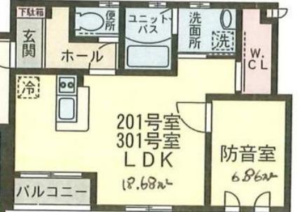 ポプラ倶楽部23(1LDK/2階)の間取り写真