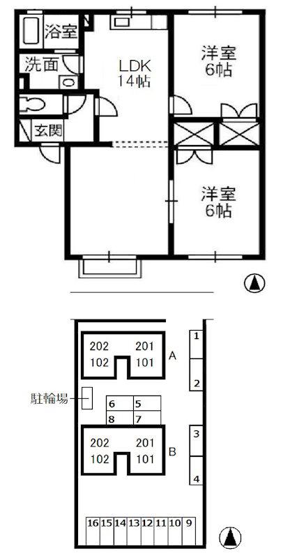 アンソレイエ・メゾンA棟(2LDK/1階)の間取り写真