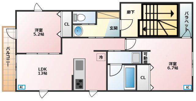 LAKKA WARABI(2LDK/3階)の間取り写真