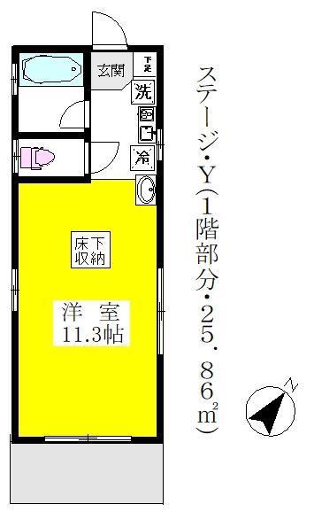 ステージ・Y(ワンルーム/1階)の間取り写真