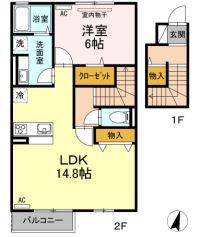 ソレイユ(1LDK/2階)の間取り写真