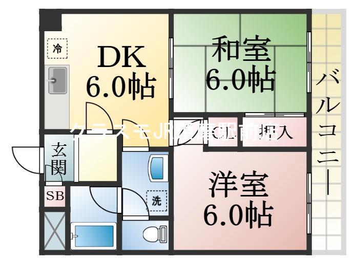 エクレール衣掛(2DK/3階)の間取り写真