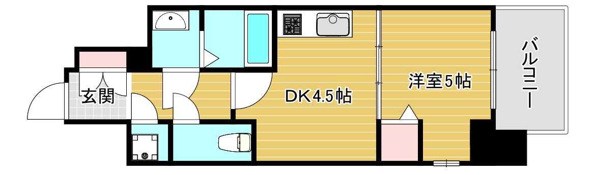 ファーストフィオーレ難波南パークサイド(1DK/14階)の間取り写真