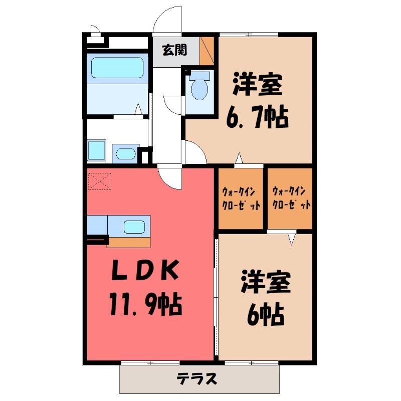 グランエスポワールI(2LDK/1階)の間取り写真