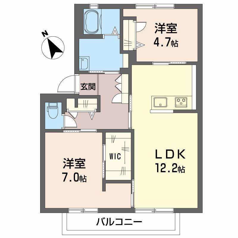 グランドール東海田(2LDK/2階)の間取り写真