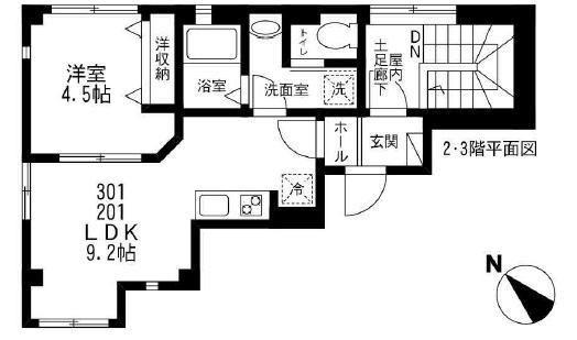 サントル・ヴィラージュ(1LDK/2階)の間取り写真