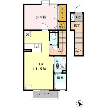 メゾン・ドゥ・ ルナ(1LDK/2階)の間取り写真