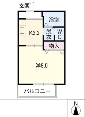 STUDIOいけした(1K/2階)の間取り写真