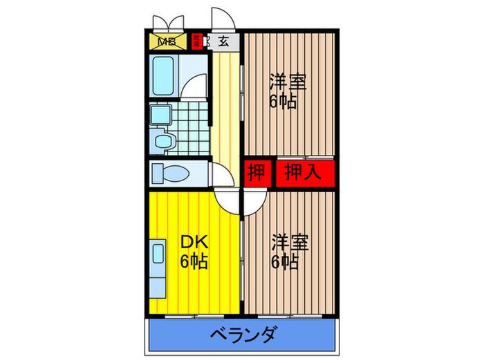 メゾンパラダイス(2DK/2階)の間取り写真