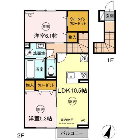 リバーサイド(2LDK/2階)の間取り写真