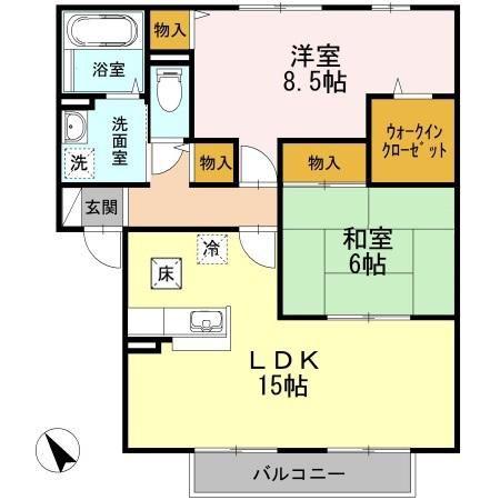 セジュールのぞみ I棟(2LDK/1階)の間取り写真