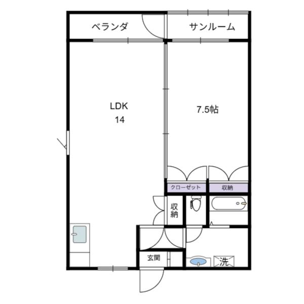 サンセット久保田(1LDK/1階)の間取り写真
