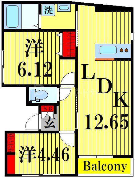 グランディオ船橋(2LDK/1階)の間取り写真