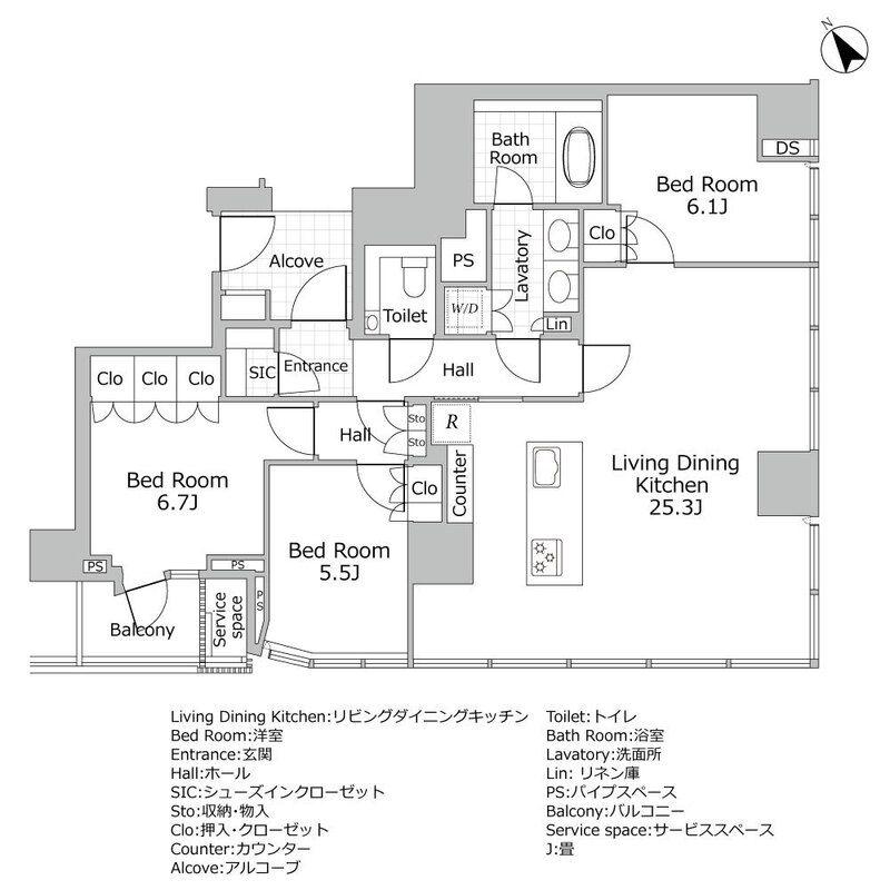 ザ・レジデンス六本木(3LDK/2階)の間取り写真