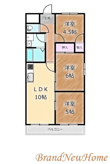 マンションカワ(3LDK/3階)の間取り写真