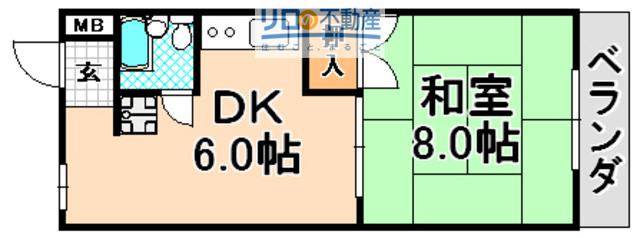 ソレイユ伊丹(1DK/4階)の間取り写真