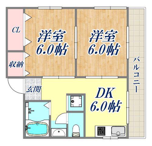 アミニティー塚口(2DK/1階)の間取り写真