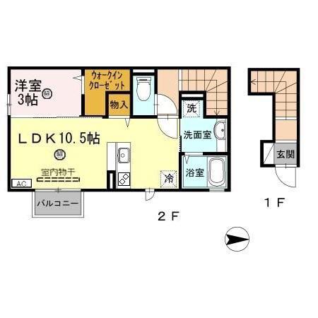 フルール渕町(1LDK/2階)の間取り写真