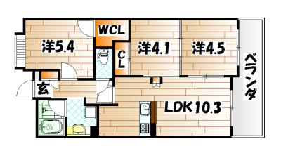 オークランドアサート小倉(3LDK/9階)の間取り写真