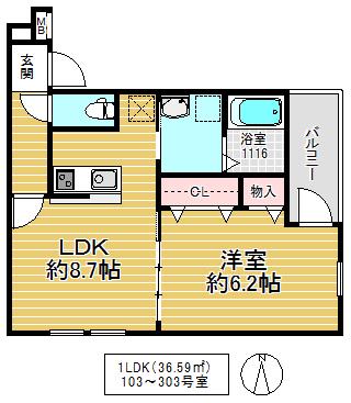 フジパレス鶴見VIII番館(1LDK/2階)の間取り写真