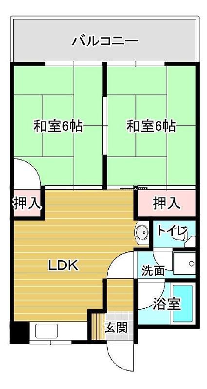 松山南ハイツ(2LDK/3階)の間取り写真