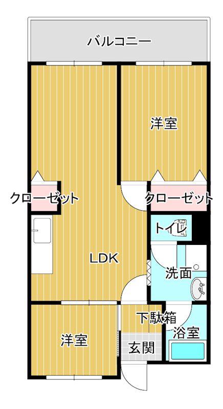 第三井上ビル(2LDK/4階)の間取り写真