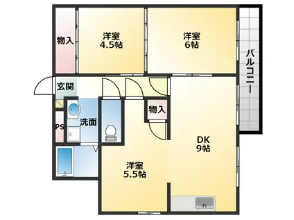 土師ハイツ(3LDK/2階)の間取り写真