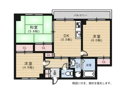 ルービンス観音Ⅱ(3DK/4階)の間取り写真