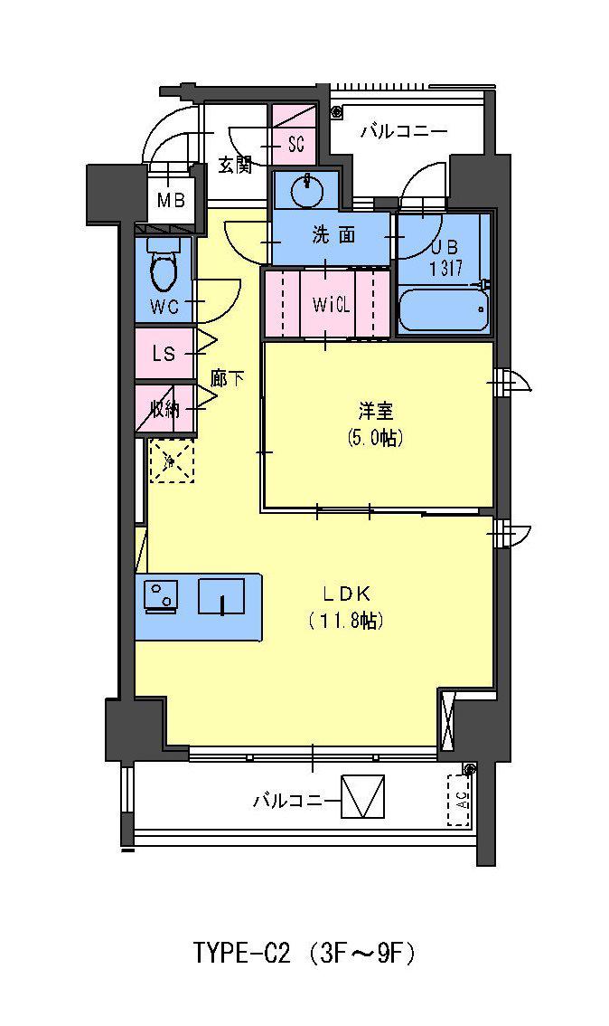 IZ RESIDENCE(1LDK/5階)の間取り写真