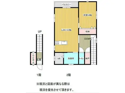 永田荘7号棟(1LDK/2階)の間取り写真