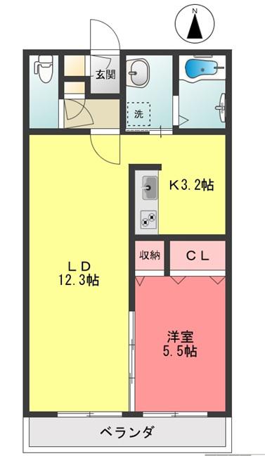 ODENSE桜(1LDK/4階)の間取り写真