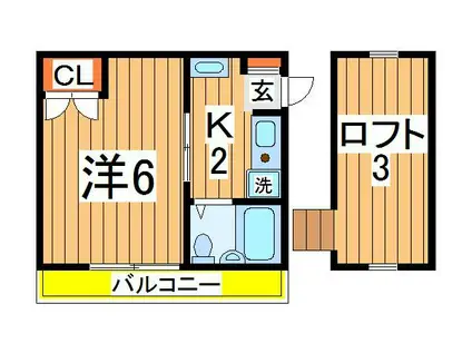シティーハイツ松ヶ崎(1K/2階)の間取り写真