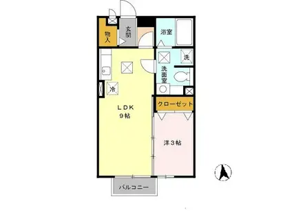 リビングタウン紀三井寺A棟(1LDK/1階)の間取り写真