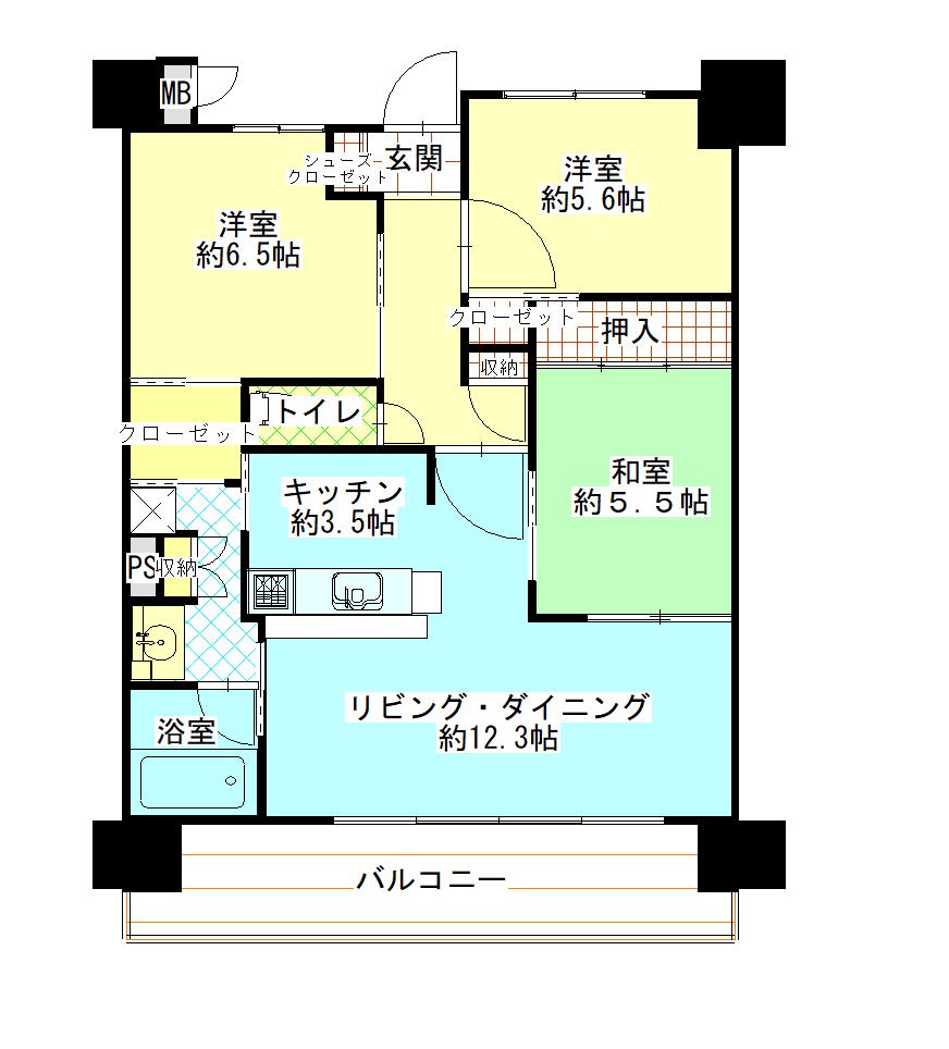サーパス城見通三番館(3LDK/12階)の間取り写真