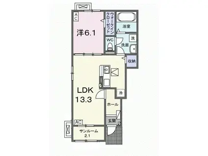 名鉄竹鼻線 西笠松駅 徒歩18分 2階建 築1年(1LDK/1階)の間取り写真