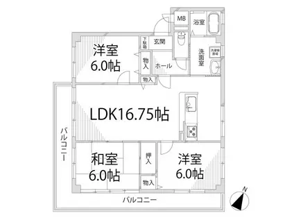 リバティー田寺(3LDK/2階)の間取り写真