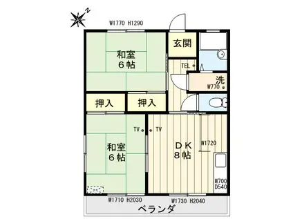 山本アパート(2DK/2階)の間取り写真