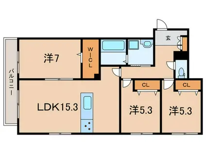 甲子園口1丁目プロジェクト(3LDK/2階)の間取り写真
