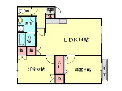 エクセレントK A棟(2LDK/1階)の間取り写真