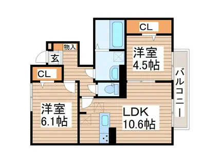 ナディア市名坂(2LDK/1階)の間取り写真