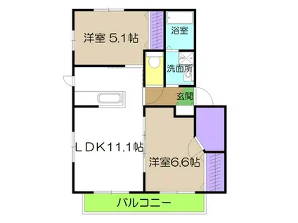 ダイヤメゾンD棟(2LDK/2階)の間取り写真