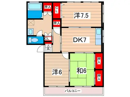 ファイネストHK(3DK/2階)の間取り写真