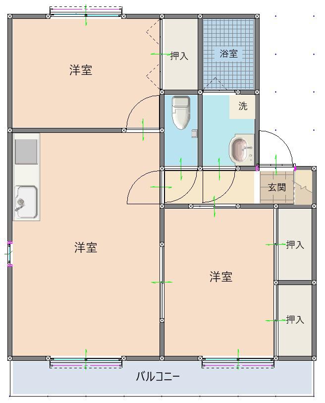 ノーウェアハイツ B(2LDK/1階)の間取り写真