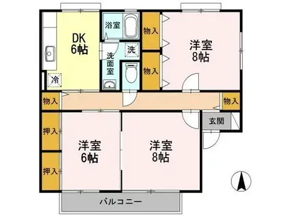 グレイスタウンII A(3DK/2階)の間取り写真