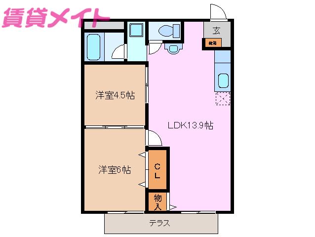 シティハイツ別名B(2LDK/1階)の間取り写真
